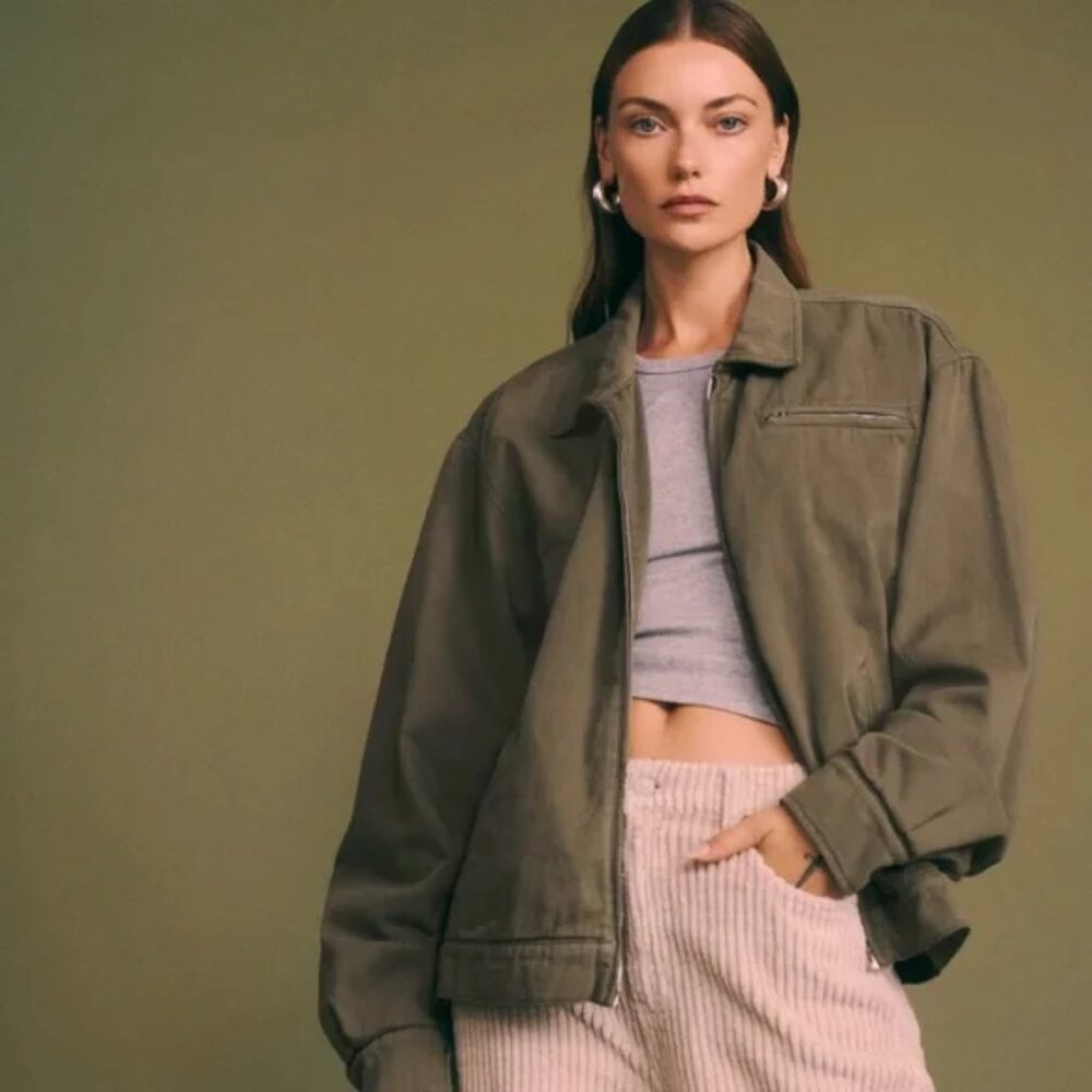 Reformation 'Marco' Bomber Jacket, Dark Olive, XS